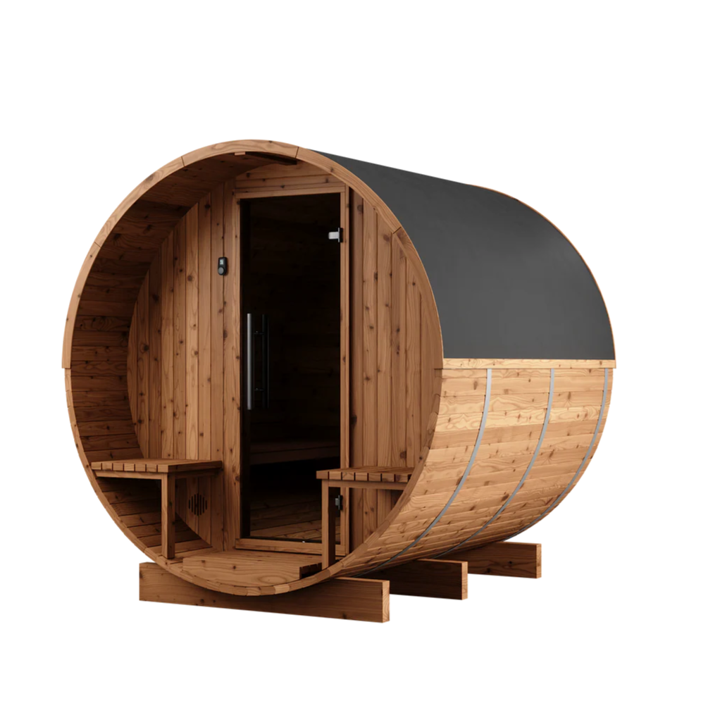 Thermory 4 Person Barrel Sauna with Porch and Window